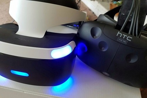 Playstation VR Headset next to HTC Vive Headset